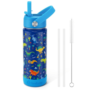 Fimibuke Kids Insulated Water Bottle, 18oz BPA FREE 18/8 Stainless Steel Kid Cup with Straw Travel Tumbler Double Wall Vacuum Leak Proof Toddler Water Bottle for School Boy Girl(1 Pack,Blue Dinosaur)