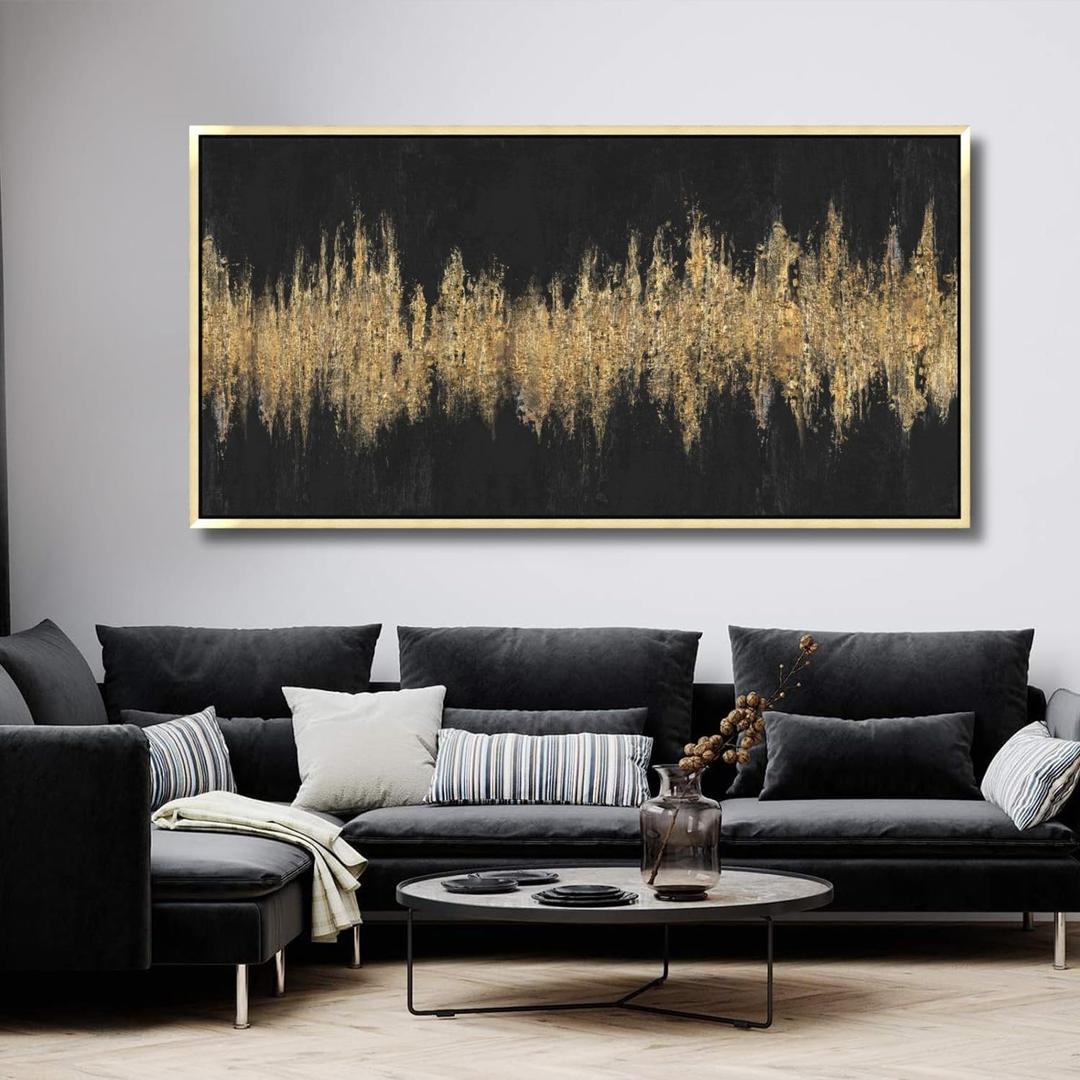 TRAIN2 ART Abstract Wall Art Black and Gold Wall Art Modern Framed Texture Large Artwork Abstract Artwork Painting Wall Decor for Living Room Bedroom 30"x60"