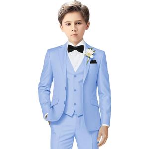 Boys Suit Kids Formal Suits for Boys Wedding Easter Outfits Dress Blazer Vest Pants Bowtie Set (8, Light Blue)