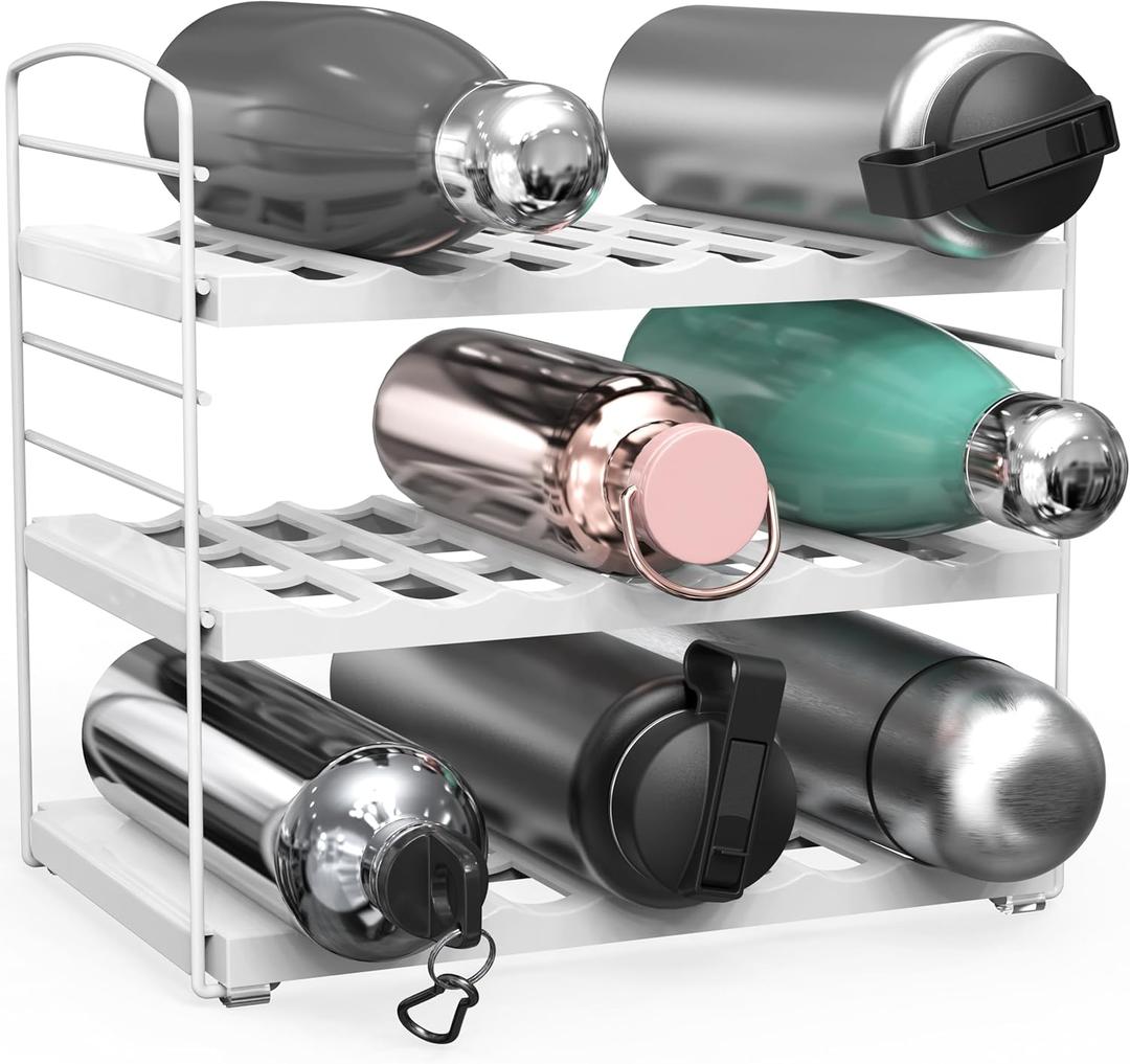 Simple Houseware Water Bottle and Travel Mug Cabinet Adjustable Storage Rack Organizer, White