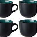 GBHOME Jumbo Soup Mugs with Handles, 24 Oz Large Coffee Mugs Set of 4, Ceramic Soup bowls for Coffee, Cereal, Snacks, Salad, Noodles etc Soup Cups, Microwave & Dishwasher safe-Green Inside