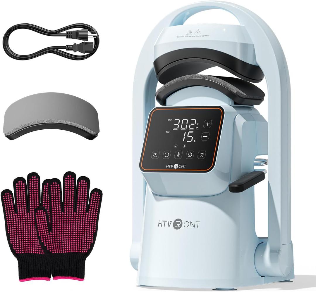 HTVRONT Auto Hat Press Machine - Hat Heat Press Machine with Precise Temp&Timer Control, Hat Heat Press Machine for Caps with 2 Platens, Compatible with DTF Film, Embroidery, Sublimation (Blue)