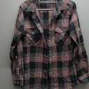 Alimens & Gentle Womens Flannel Shirt Long Sleeve Plaid Shacket Soft Casual Collared Loose Button Down Roll Up Blouses Tops (Medium, Pink Grey)