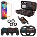 Switch 2 Game Accessory Set for Nintendo(2025), Family Switch 2 Accessories Bundle includes portable shockproof case, Mario Kart Steering Wheel, Grip for Joycon, Enjoy Gaming to the Fullest