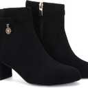 Coutgo Women's Ankle Boots Chunky Block Low Heel Vintage Tie Knot Booties Shoes with Side Zipper (8, Black)