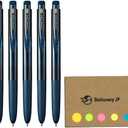 Signo RT1 Retractable Gel Ink Pen, Extra Fine Point 0.5mm, Rubber Grip, Blue Black Ink, 5-Pack, Sticky notes Value Set