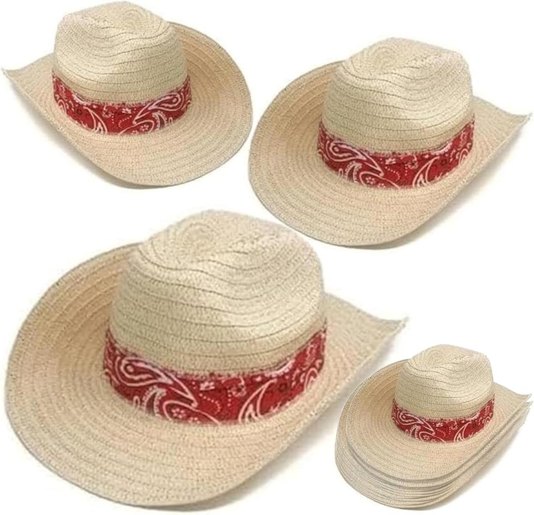 Podzly 12 Piece Straw Cowboy Hats - Stylish Western Cowboy Hat for Men and Women - Ideal Summer Party Accessory