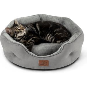 Bedsure Dog Beds for Small Dogs - Round Cat Beds for Indoor Cats, Washable Pet Bed for Puppy and Kitten with Slip-Resistant Bottom, 20 Inches, Grey