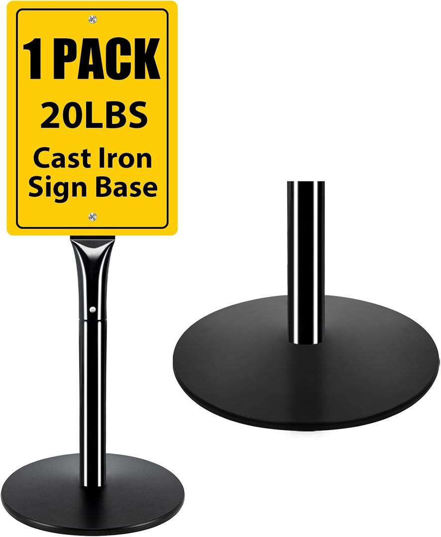 Heavy Duty Cast Iron Sign Post, 12" Round Base, 48" Movable Sign Stand