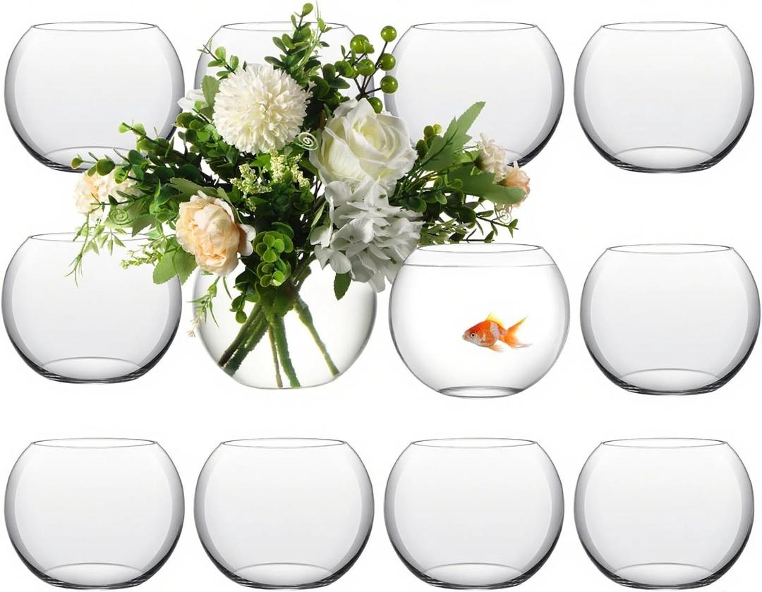 Sawysine 9 Pcs Bubble Bowl Vase Centerpiece Round Glass Flower Vase Bulk Clear Terrarium Fish Bowl for Wedding Event Goldfish Planter Floral Centerpiece Office Home Decor (7.8''w X 6.3''h)