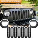 Front Grille Mesh Inserts & Headlight Cover for Jeep Wrangler JK JKU Sport Freedom Rubicon Sahara Unlimited 2007-2018 Exterior Accessories Clip-in Grille Guard Headlight Bezels Trim (Matte Black)