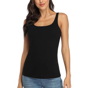 V FOR CITY Black Tank Top for Women Shelf Bra Camisole Adjustable Wide Strap Cami Shirts Soft Cotton Sleepwear S