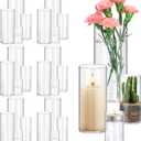 24 Pack Glass Cylinder Vases 4,6,8,10 Inch Tall Clear Flower Vase Hurricane Floating Candle Holder for Table Centerpiece Wedding Home Decor