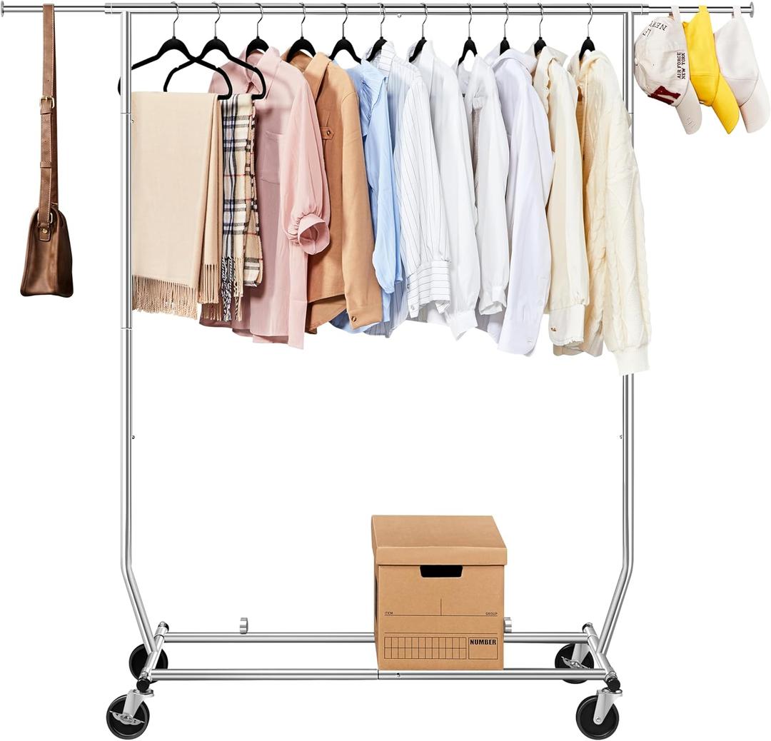 Yaheetech Clothes Rack with Wheels, Heavy-Duty Clothing Organizer, Adjustable Commercial Retail Display Rack, Portable Closet, Chrome-Plated, Silver