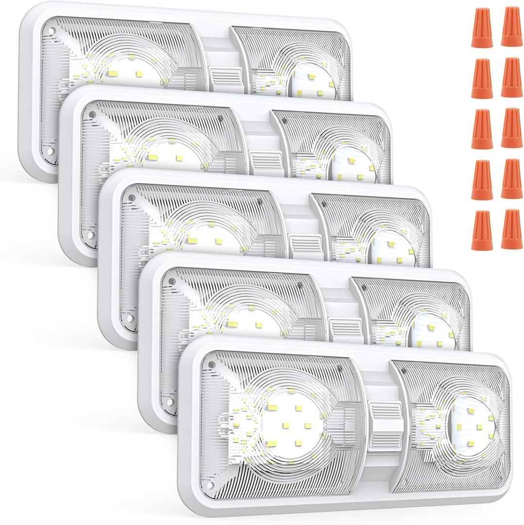 RV Led Lights Interior 12v Volt Fixtures, 1000LM 8W Camper Light For Inside, Rv Ceiling Dome Lamp Led 12v With Switch For RV/Camper/Trailer/Boat (Natural White,4000K-4500K,5pack).