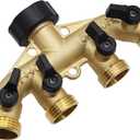 ATDAWN 4 Way Brass Hose Splitter, 3/4" Brass Hose Faucet Manifold, Garden Hose Adapter Connector