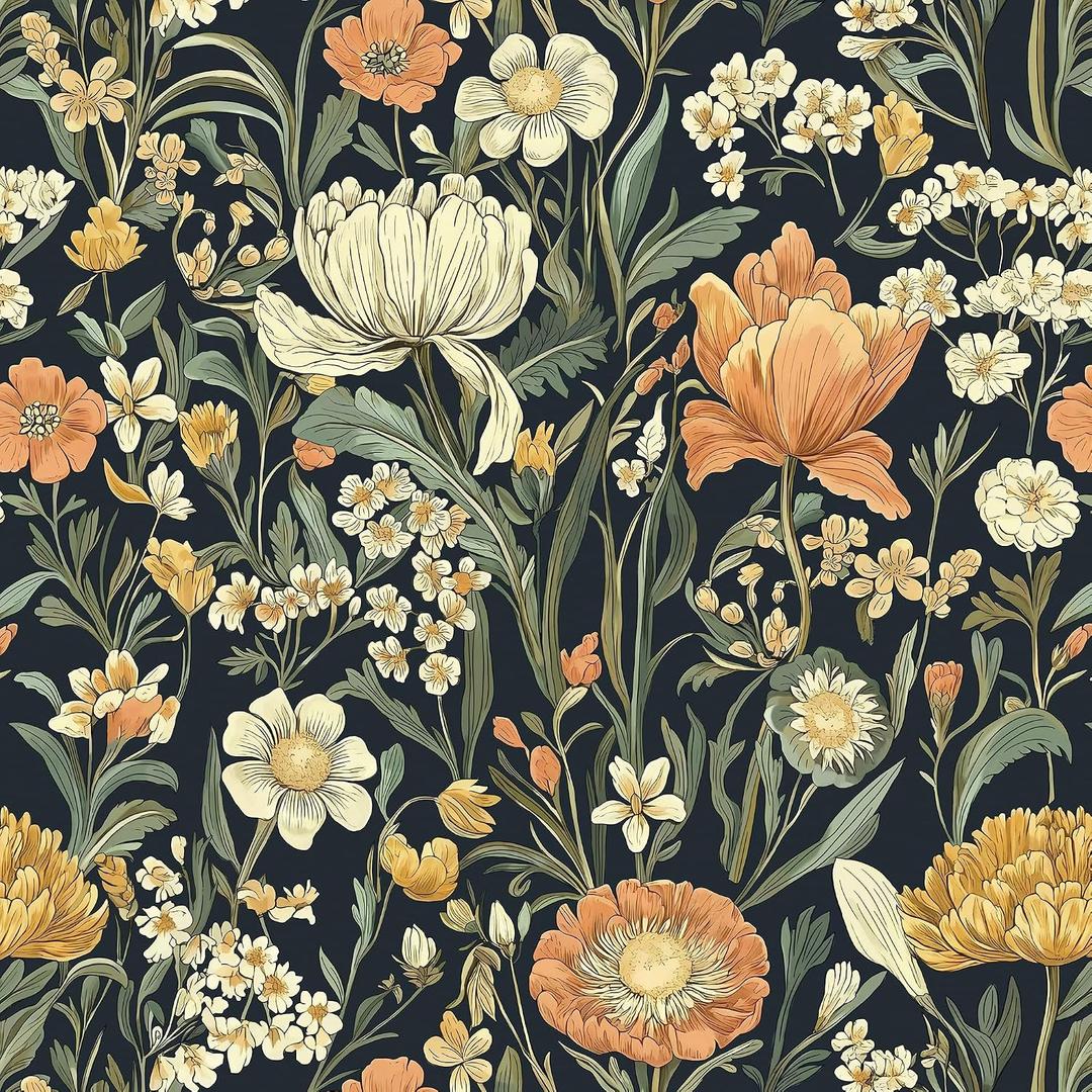 Safiyya Peel and Stick Wallpaper Boho Floral Contact Paper Peel and Stick 17.3"x 197" Black Wall Paper Self Adhesive Removable Wallpaper for Bedroom Bathroom Vinyl Roll