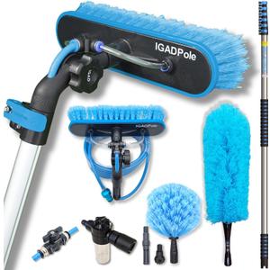 IGADPole 24ft Washing Kit: Water-fed Brush with Soap Dispenser, Cobweb Dusters, with 6-Stage Telescoping Pole 5-20ft Pole/Window and Dusting Cleaning Kit