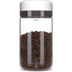 Smart Coffee Container & Food Storage w/Electric Vacuum Seal, Airtight Coffee Canister for Whole & Ground Bean Storage, Durable Borosilicate Glass Jar, Charging Cable Included, 10.5oz / 250g