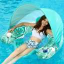 Jasonwell Pool Float with Canopy - Inflatable Pool Floaties Adult Floating Pool Chair Lounge Floats for Swimming Pool Water Chair Pool Lounger with Cup Holders Pool Toy Party Floaty for Adults (X-Large, Green)