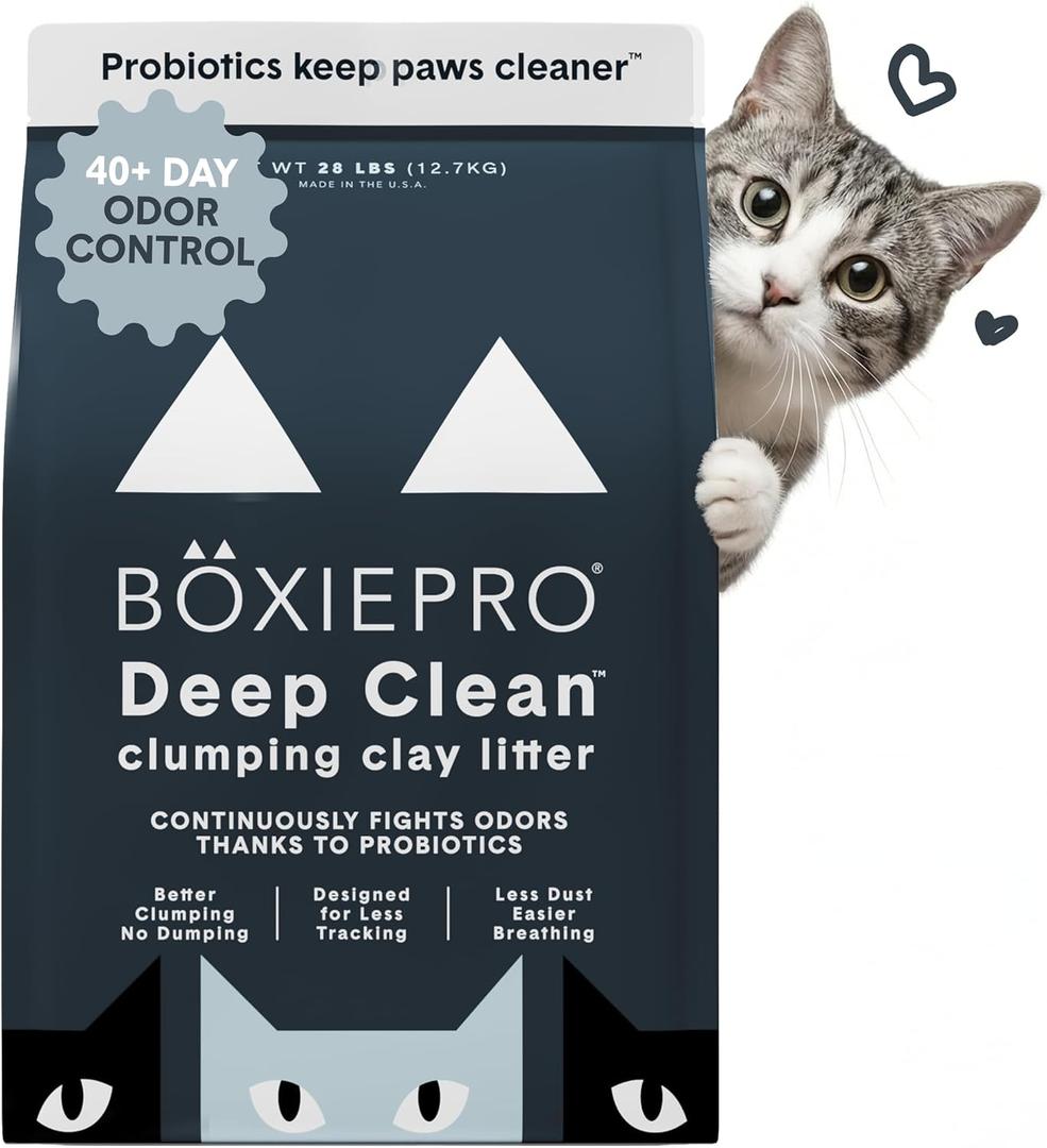 Boxie Probiotic Cat Litter, 40 Day Odor Control, Clumping Clay Kitty Litter, Odor Eliminating Probiotics, Dust-Free, No Fragrances No Fillers, 28 lb
