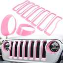 Front Grille Mesh Inserts & Headlight Cover for Jeep Wrangler JL JLU Unlimited Sport & Sport S 2018-2023 Exterior Accessories Clip-in Grille Guard Cover Headlight Bezels Trim Ring (Pink 9PCS)