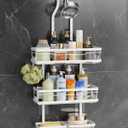 OMAIRA Shower Caddy Hanging with Soap Scrub Holder, Stainless Steel Adjustable No Drilling Non-Slip Large Capacity Sturdy Over Shower Head Shower Organizer Inside Shelves Bathroom Storage Rack, White