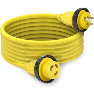25ft 30Amp 125V RV Power Wire Cord Marine Shore Boat L5-30 Yellow 25 Feet Heavy Duty Electrical Power Cable, NEMA L5-30P to NEMA L5-30R