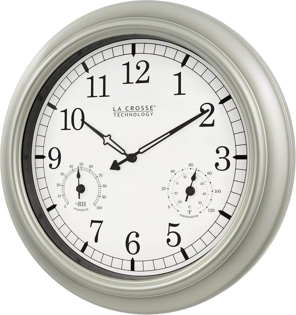 La Crosse Technology WT-3181PL-Q Quartz Time Analog Indoor/Outdoor Wall Clock, 18"