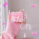 2 x Cute AirPods 4 Clear Case, Pink 3D Bow Design Soft TPU Airpod Protective Shockproof Kawaii Apple iPod 4th Generation Cover with Cleaner Kit & Keychain for Girls Women