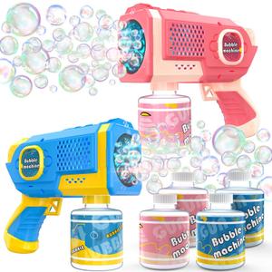EagleStone 2 Pack Bubble Guns with 4 Bottles Solution, Automatic Bubble Machine Blaster for Kids & Adults  Light Up Summer Toy for Outdoor, Birthday Gifts, Easter, Wedding Party Favor Bubble (Blue,pink)