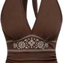 Women's Y2K Western Top Halter Cowboy Cowgirl Hippie Top Boho Ruched Going Out Backless Halter Tank 70s (Brown)