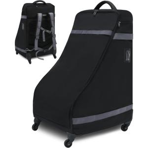 Car Seat Bag Backpack with Wheels for Air Travel Extra Large Padded Carseat Cover Carrier for Airplane Gate Check Bag (Dark Black)