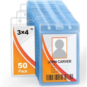 50Pcs Name Badge Holders Clear Badge Sleeve Plastic Lanyard Sleeves for ID Holders (3X4)