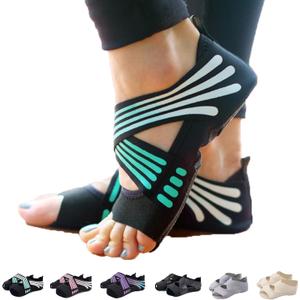 ABIRAM Yoga Socks Toeless Non-Slip Grips & Straps, for Pilates, Barre, Ballet, Bikram, Workout for Women (X-Large, Green)