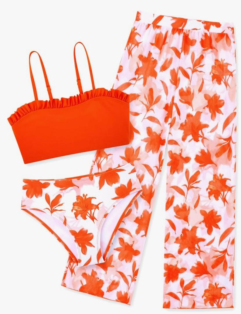 Vogseek 12Y Girls 3 Pieces Bikini Bathing Suit with Rash Guard Pants Quick Dry Swimwear Cover-Up Sets
