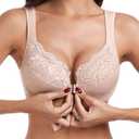 HACI Women's Front Closure Bra Underwire Unpadded Plus Size Full Coverage T-Shirt (Beige, 42C)