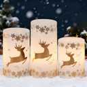 Golden Reindeer Christmas Candles with 6H Timer, Real Wax LED Candles Flameless Flickering, Battery Operated Candle Pillar for Home Dcor Christmas Decorations Gifts, 3x4/5/6 inches
