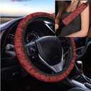 YGFLPPV 2 Pcs Seat Belt Covers and 15" Steering Wheel Cover Cute Sets, Damascus Pattern Neoprene Soft Thin Girly Car Accessories, Neck Cushion Protector & Non-Slip and Warm for Hands Red