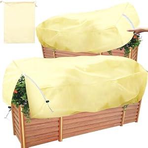 Pfeibk Winter Plant Covers Freeze Protection, 2 Pcs Raised Garden Bed Cover Rectangular Frost Blankets for Plants, Frost Cloth Covers for Outdoor Plants with Zip Drawstring (39.3x17.7x15.7IN)