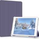 Case for iPad Pro 9.7 Only(Old Model 2016), Lightweight Slim Auto Sleep/Wake Trifold Stand Smart Cover, Soft TPU Frosted Translucent Back Pencil Holder Case for iPad Pro 9.7 Inch, Gray Purple
