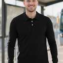 Men's Long Sleeve Polo Shirts for Men, Casual & Work Golf Polo Shirts with Split Hem,Stylish Collared Shirt (Black, L)