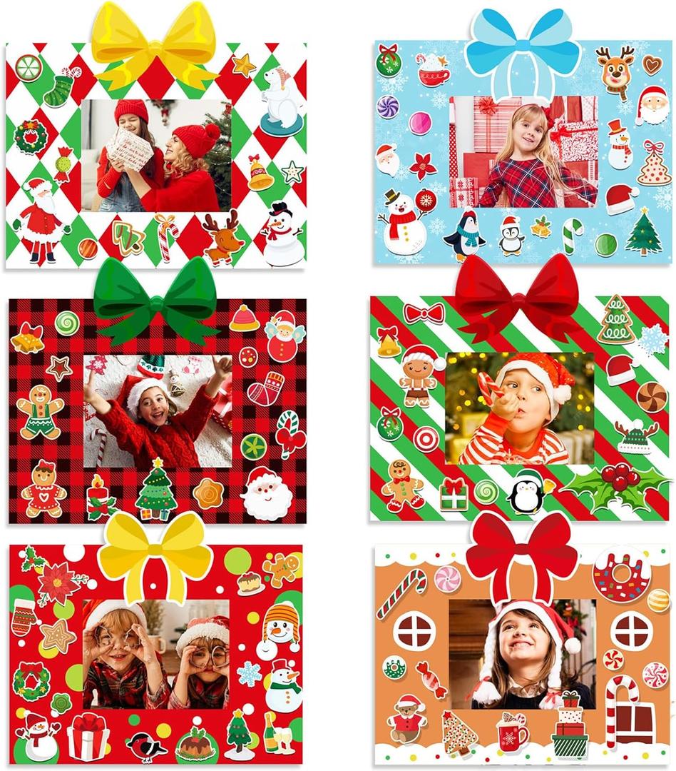 Hayux DIY Christmas Photo Frames Craft Kit for Kids - 24 Packs Present Box Set with Stickers, Paper Picture Frames - Merry Christmas Gifts for Xmas Tree Decor, Winter Party Favors
