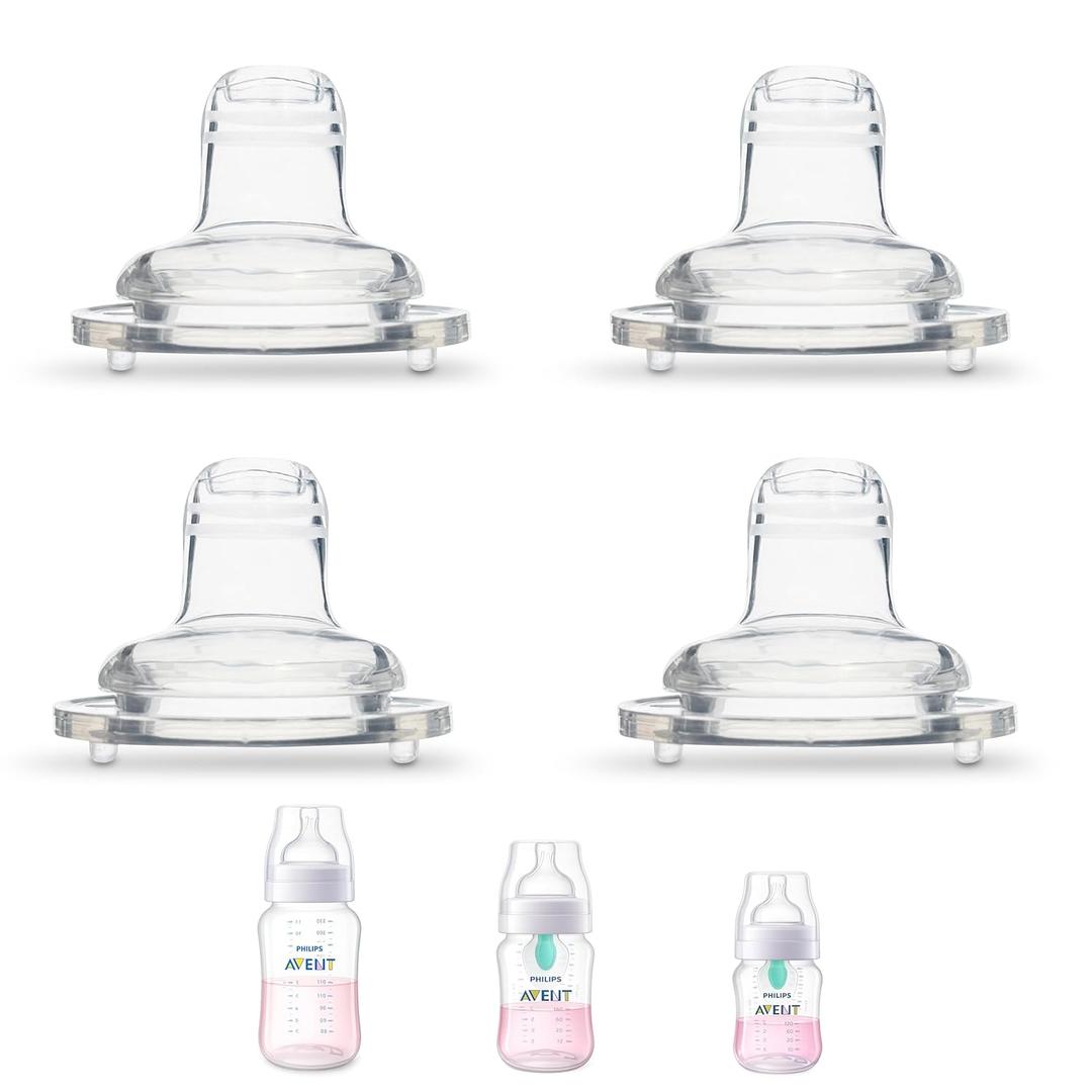 Sippy Spout Nipples for Philips Avent Anti-Colic Baby Bottles, 4-Count, Soft Spout, Food Grade Silicone, Variable Flow, Spill and Leak Proof, BPA-Free, Converts Bottle to Sippy Cup, 4+ Months