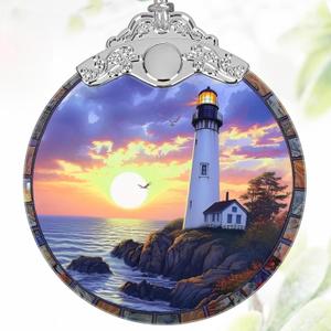 3" Stained Glass Christmas Decoration, Christmas Ornaments, Heirloom Keepsake, Gift Exchange, Gift Idea, Bauble Present - Lighthouse at Dusk