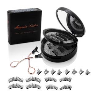 Magnetic Eyelashes without Eyeliner - Reusable Dual Magnetic lashes with 16 Pair, Black