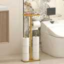 Modern Bathroom Toilet Paper Holder Stand with Storage Shelf, Gold Metal, 23.2 Inch Height, 4-Roll Storage, Freestanding Design