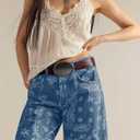 loveimgs Women Boyfriend Baggy Barrel Jeans Floral Print Denim Ankle Pants Wide Leg Mid Rise Jeans Sweatpants Y2k Patchwork, L