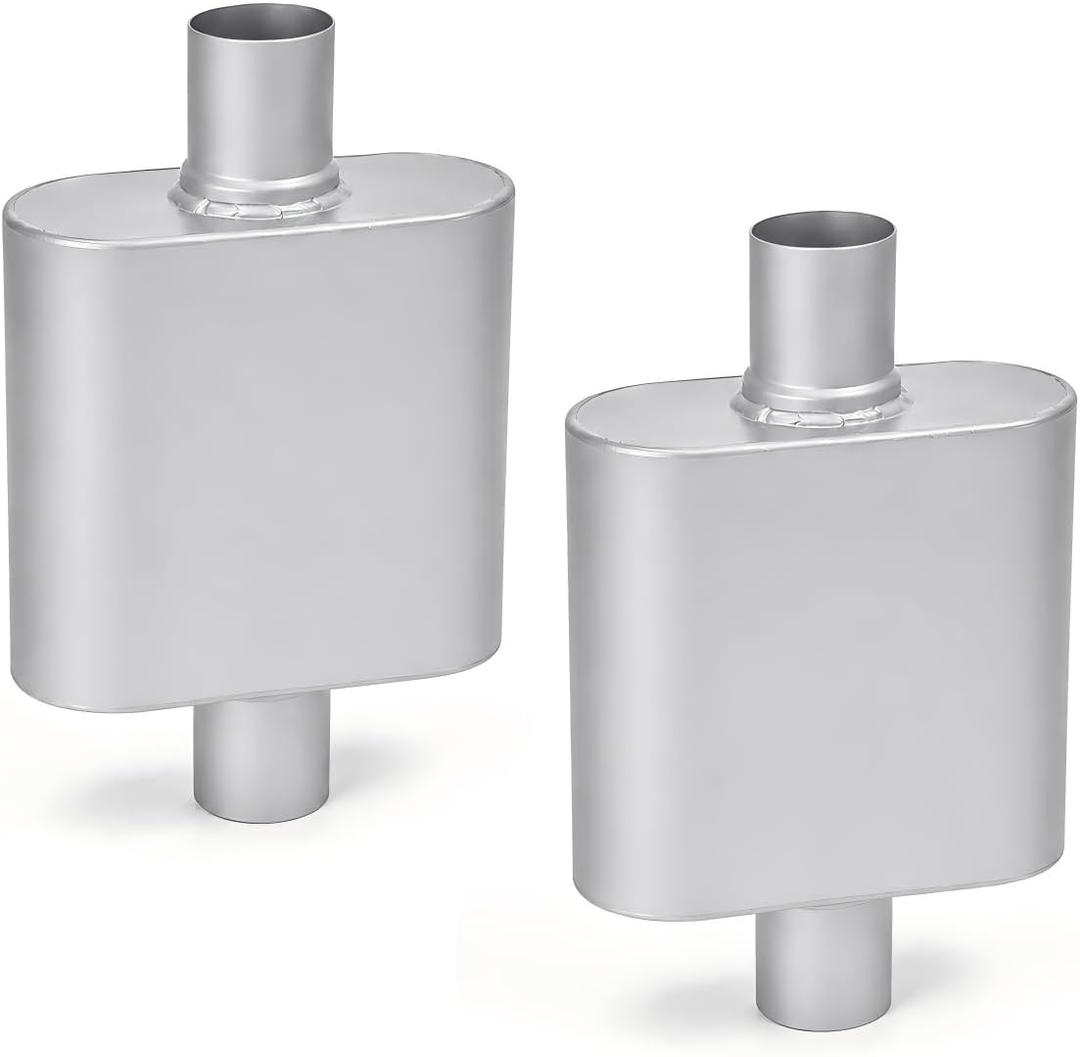 Pair of 2.5" ID Center/Center Single Chamber Mufflers, Aluminized Steel