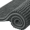 SUBRTEX Bathroom Rugs Chenille Bath Rug Soft Short Plush Bath Mat Soft Shower Mat Water Absorbent Shower Mat Quick Dry Machine Washable(Gray,16" x 24") (Grey)